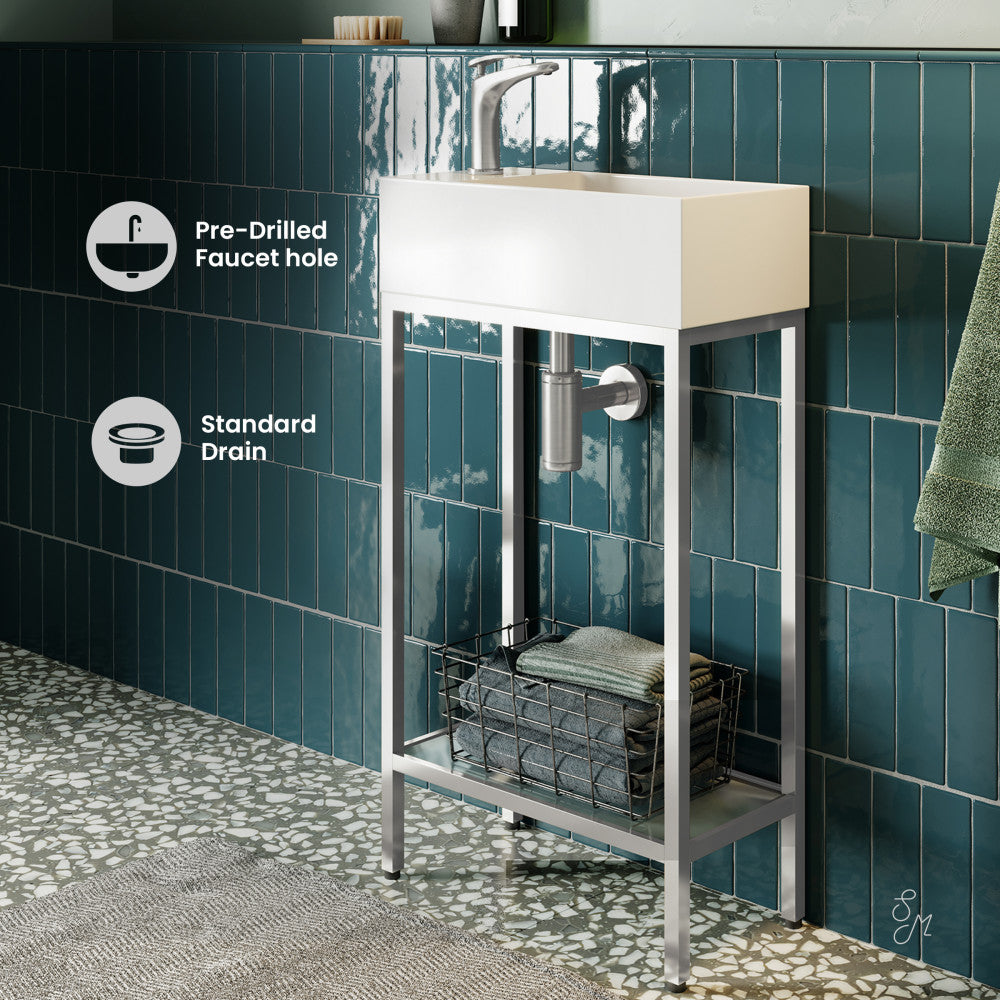 Pierre 19.5 Single, Freestanding, Open Shelf, Chrome Metal Frame Bathroom Vanity