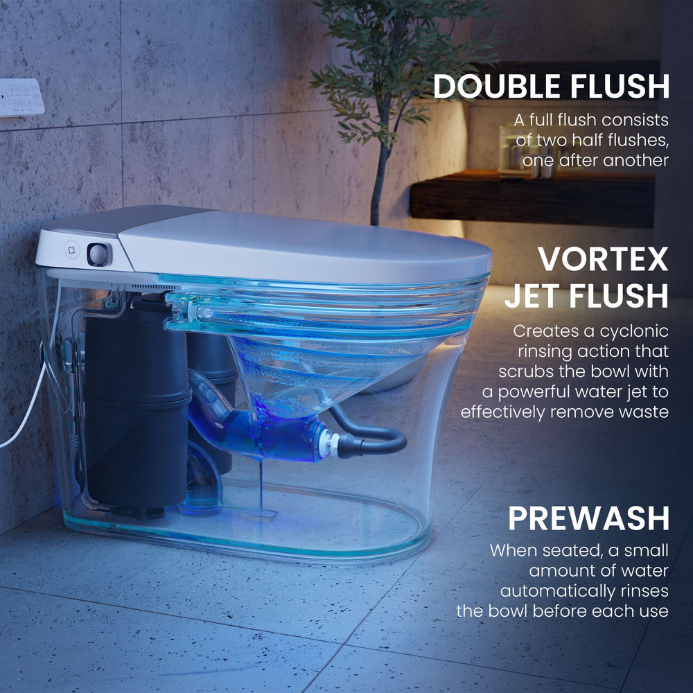Hugo G Smart Toilet 12" Rough-in ADA Height in Glossy White with Integrated Tank, Auto Flush, Night Light