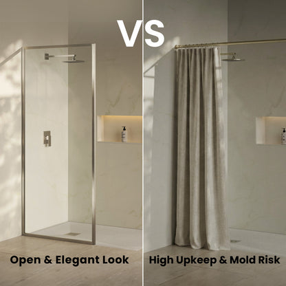 Pierre 34 x 76 Framed Fixed 3/8 in. (10mm) Clear Tempered Glass Shower Door with Nickel Brushed Frame