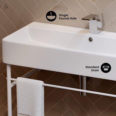 Carre 36 Ceramic Console Sink White Basin Matte White Legs