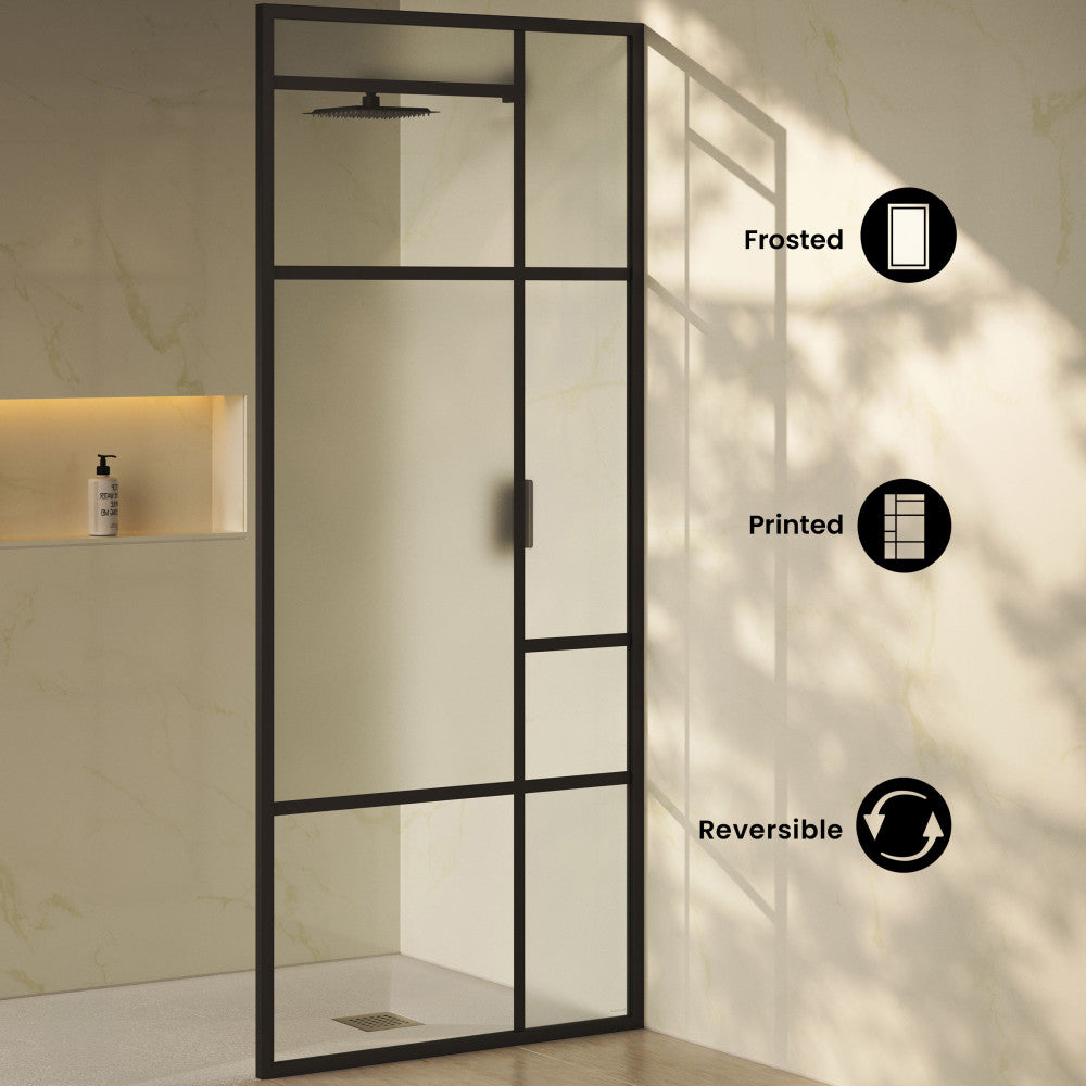 Leiden 34 x 76 Framed Fixed 3/8 in. (10mm) Frosted Tempered Glass Shower Door with Matte Black Frame