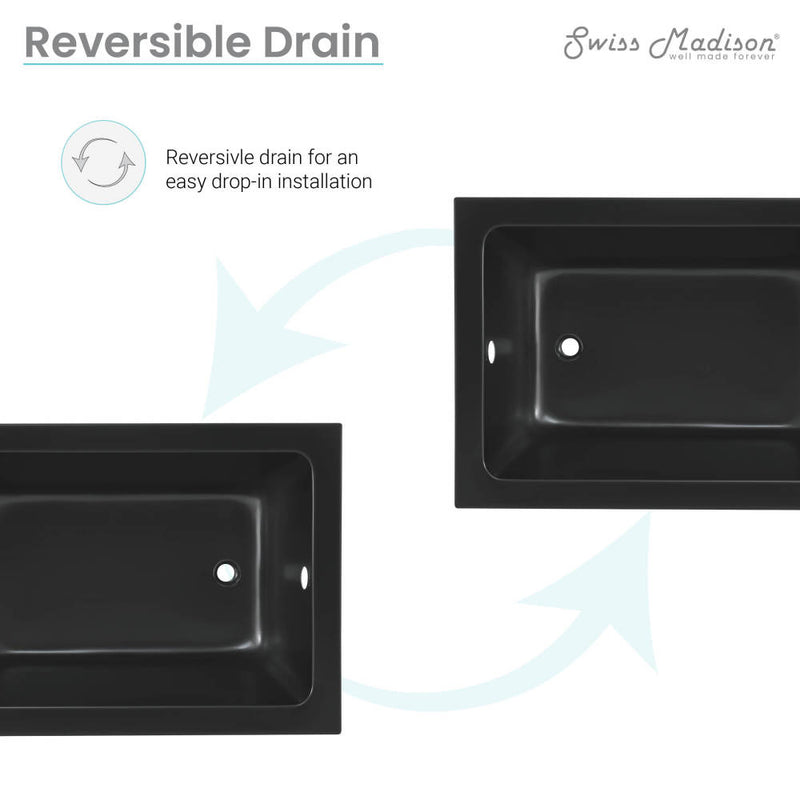 Voltaire 54" x 30" Reversible Drain Drop-In Bathtub in Matte Black