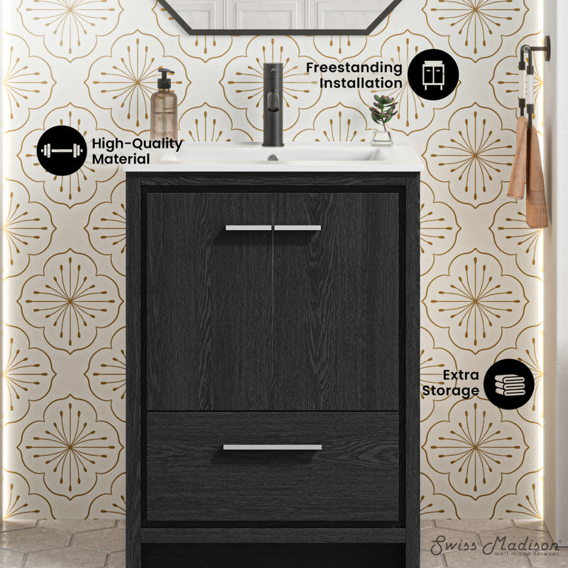 Virage 24" Freestanding Bathroom Vanity in Black Oak with Sink Top