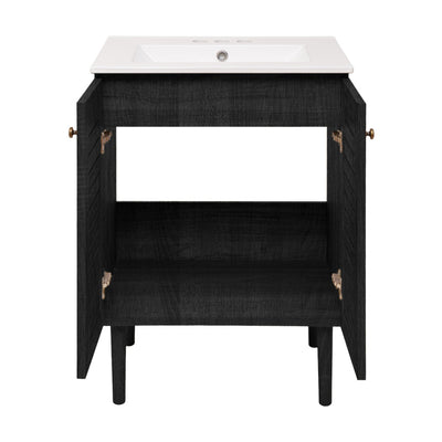 Bron 24" Freestanding Bathroom Vanity in Black Oak with 3-Hole Centerset Sink Top
