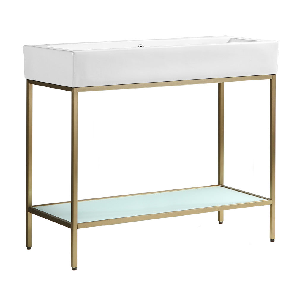 Pierre 40" Open Shelf Gold Frame Freestanding Bathroom Vanity with Sink Top