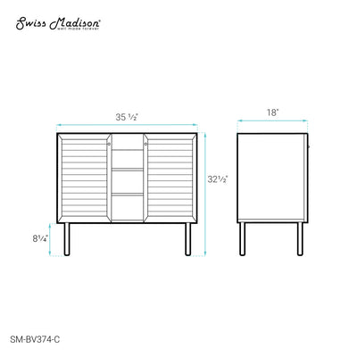 Bron 36" Freestanding Bathroom Vanity Cabinet without Top in Golden Oak