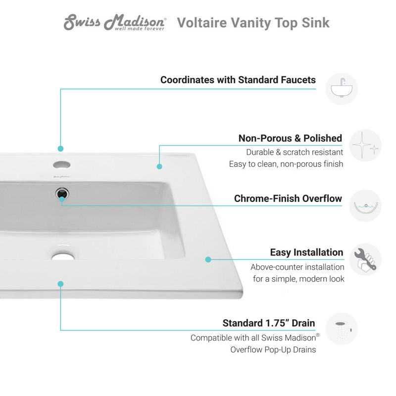 Voltaire 25 Vanity Top Sink with Single Faucet Hole