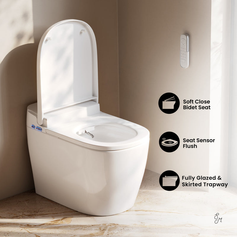 Avancer One Piece Smart Toilet 1.28 GPF in Glossy White with Heated Bidet, Air Drying, Night Light, Foot Sensor