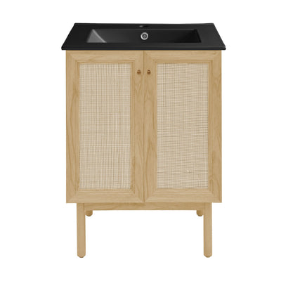 Classe 24" Freestanding Bathroom Vanity in Natural Oak with Black Sink Top