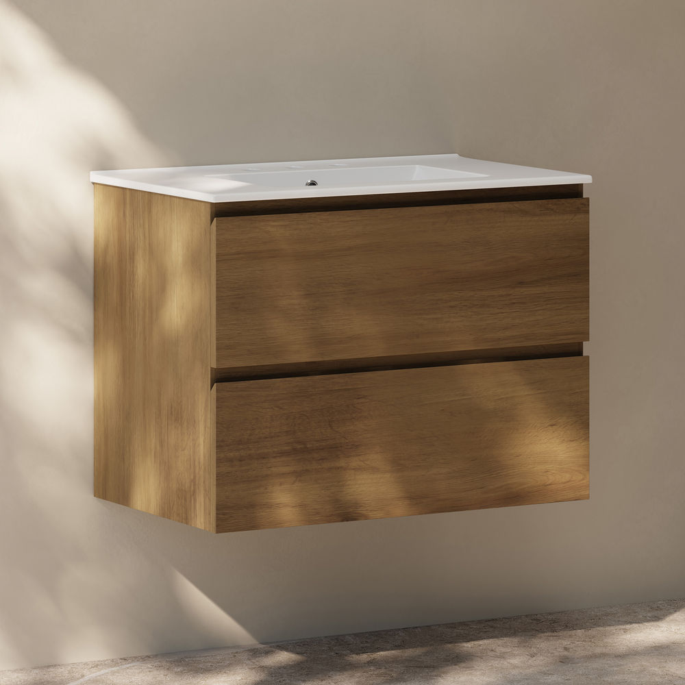 Liberte 30" Wall-Mounted Bathroom Vanity in Brown Oak with 3-Hole Widespread Sink Top