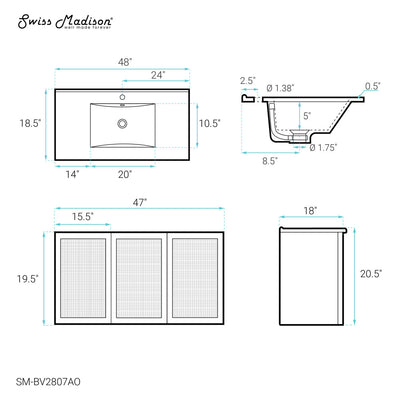 Classe 48" Wall-Mounted Bathroom Vanity in Black Oak