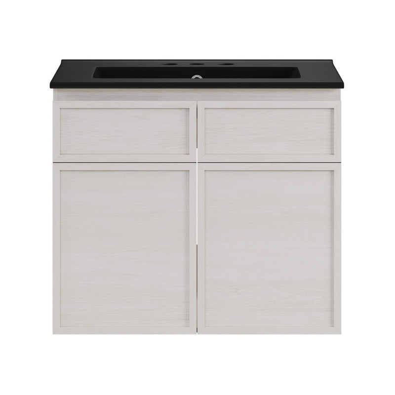 St. Tropez 24" Wall-Mounted Bathroom Vanity in White Oak with Black 3-Hole Centerset Sink Top