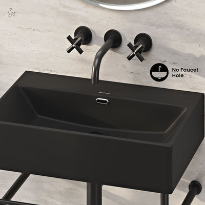 Claire 24" Rectangle Matte Black Zero Hole Console Sink with Matte Black Legs