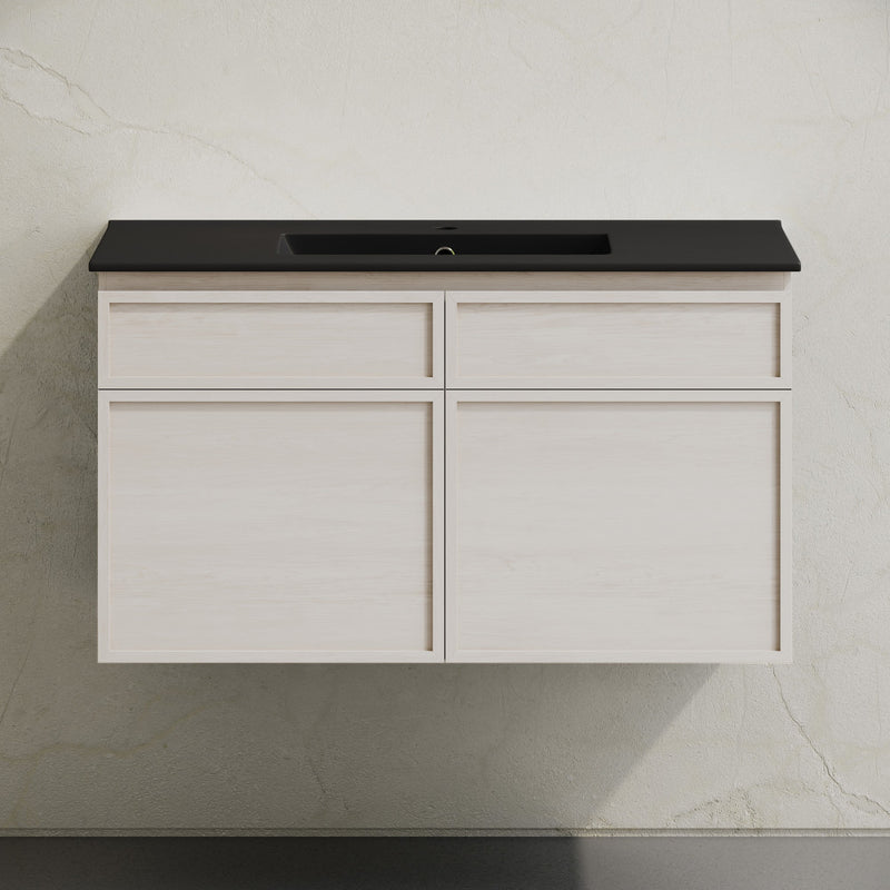 St. Tropez 36" Wall-Mounted Bathroom Vanity in White Oak with Black Sink Top