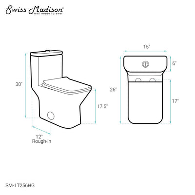 Carre One Piece Square Toilet Dual Flush, Brushed Gold Hardware 1.1/1.6 gpf