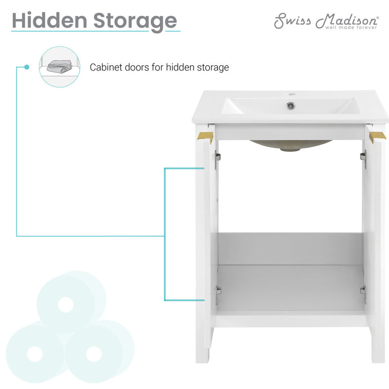 Bastille 24" Freestanding Bathroom Vanity in White with Sink Top