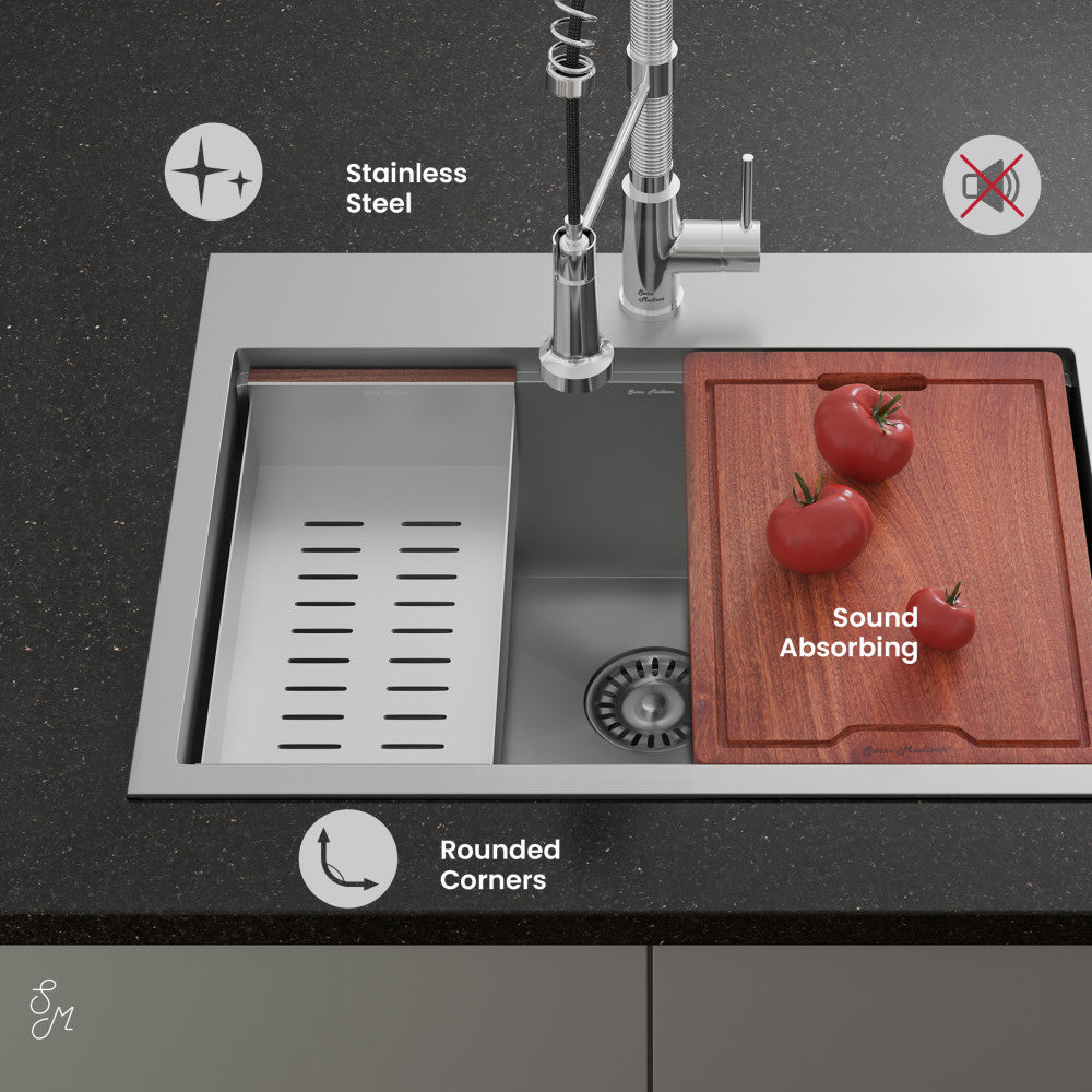 Ravi Single Basin 30 x 22 Topmount Kitchen Workstation Sink