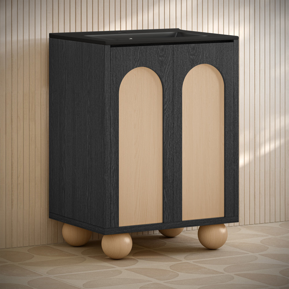 Plaisir II 24" Freestanding Bathroom Vanity in Black Oak with Black Sink Top