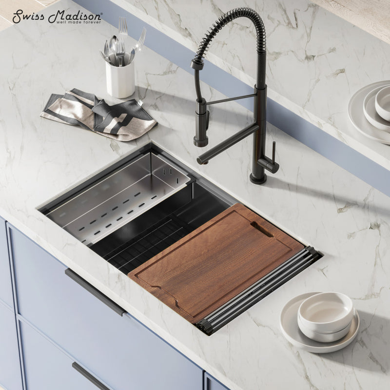 Tourner 30 x 19 Stainless Steel, Single Basin, Undermount Kitchen Workstation Sink in Black