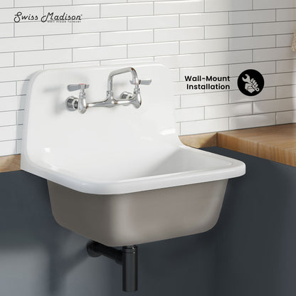 Loire 22" Cast Iron Rectangle Wall-Mounted Sink in Glossy Taupe