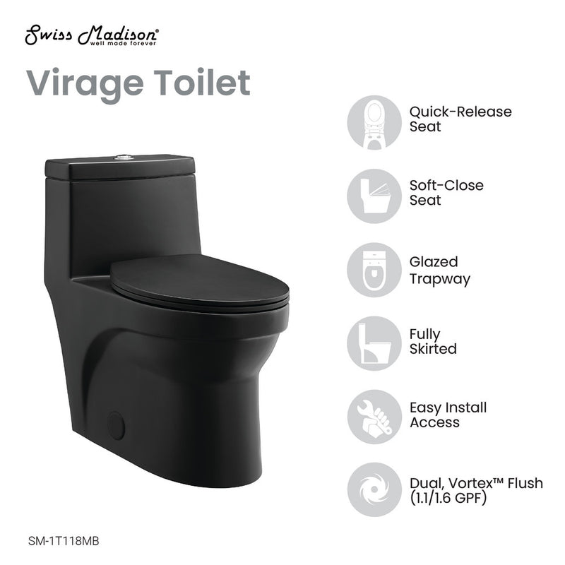 Virage One-Piece Elongated Toilet Vortex Dual-Flush 1.1/1.6 gpf, Matte Black