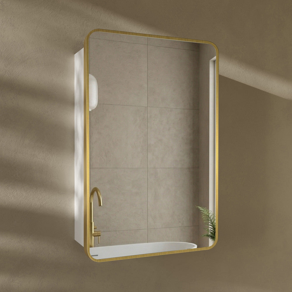 Pierre 20 x 30 Rectangle Recessed/Wall Mount Medicine Cabinet with Mirror in Brushed Gold