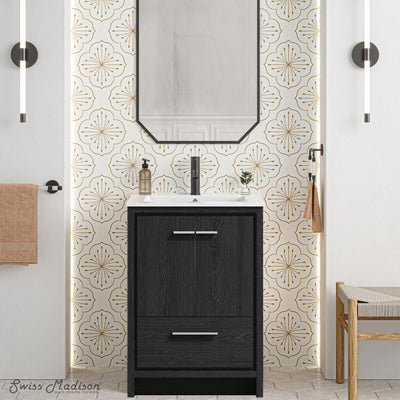 Virage 24" Freestanding Bathroom Vanity in Black Oak with Sink Top