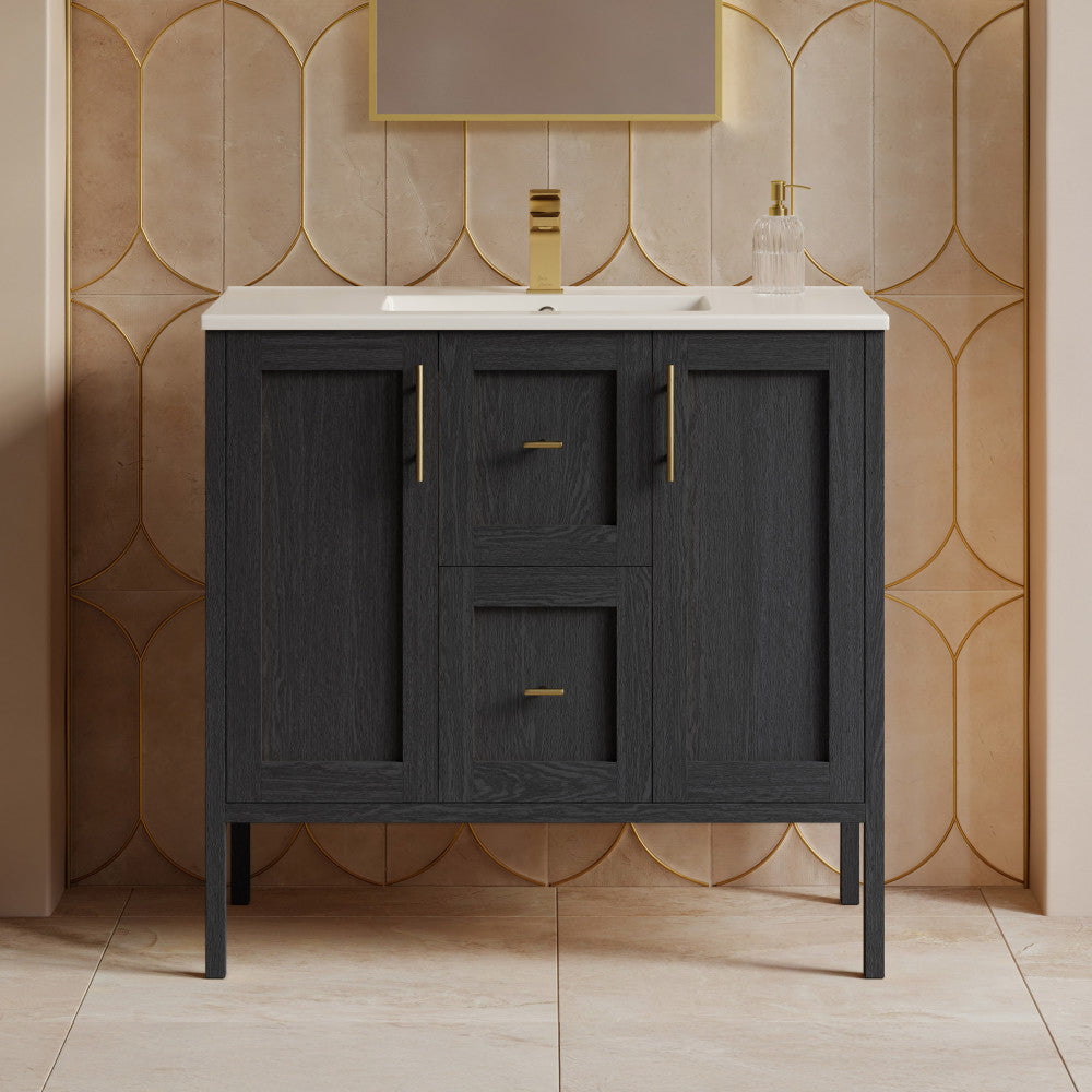 Forme 36" Modular Freestanding Bathroom Vanity with Sink Top in Black Oak