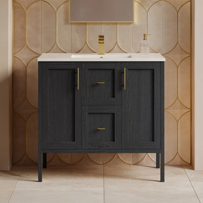 Forme 36" Modular Freestanding Bathroom Vanity with Sink Top in Black Oak