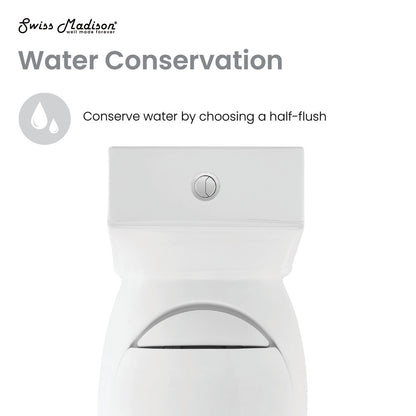 Elongated one-piece toilet with dual-flush button, white ceramic bowl, compact modern design.