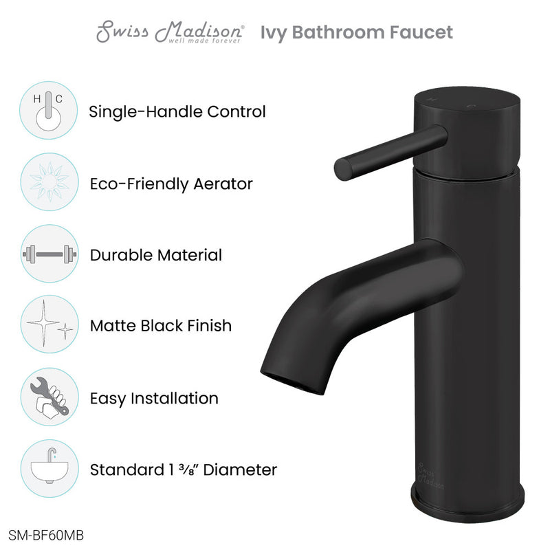 Ivy Single Hole, Single-Handle, Bathroom Faucet in Matte Black