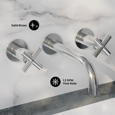 Ivy 8 in. Widespread Double Cross-Handle Wall Mount Bathroom Faucet in Polished Chrome