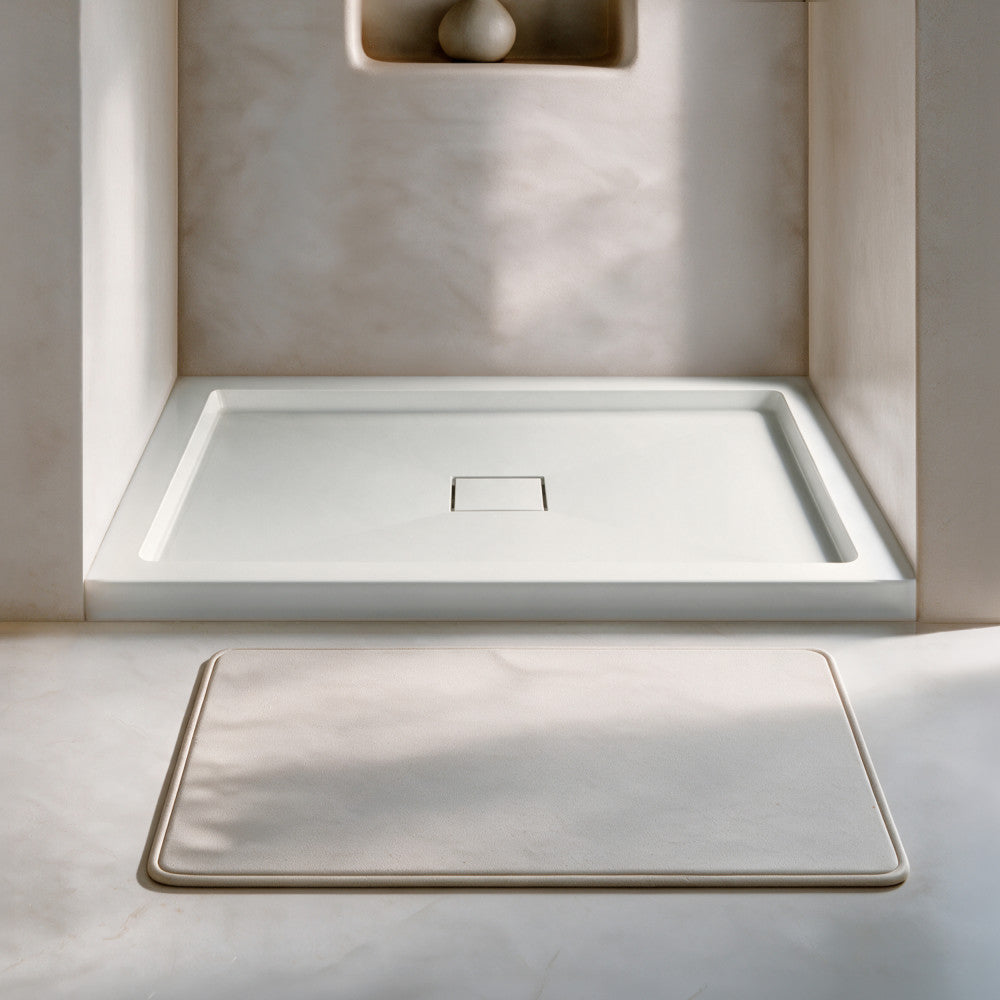 Marquette 42" x 34" Single or Double-Threshold Shower Pan Base with Center Drain and Removable Flange in Glossy White