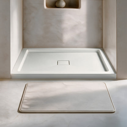 Marquette 42" x 34" Single or Double-Threshold Shower Pan Base with Center Drain and Removable Flange in Glossy White
