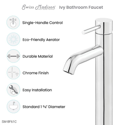 Ivy Single Hole, Single-Handle, High Arc Bathroom Faucet in Chrome