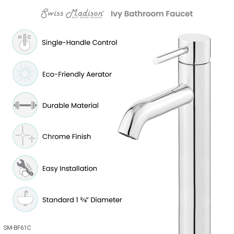 Ivy Single Hole, Single-Handle, High Arc Bathroom Faucet in Chrome