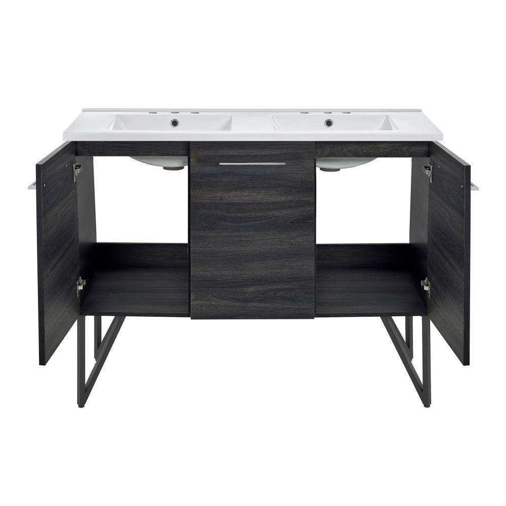 Annecy 48 in. Black Walnut, Double Basin Bathroom Vanity With White, 3-Hole Ceramic Sink Top