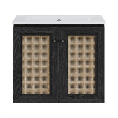 Classe 24" Wall-Mounted Bathroom Vanity in Black Oak with Widespread Faucet Holes Vanity Top