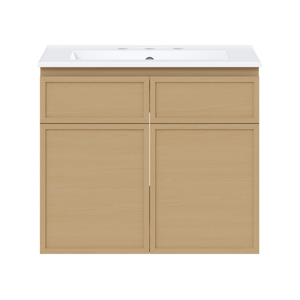 St. Tropez 24" Wall-Mounted Bathroom Vanity in Natural Oak with 3-Hole Widespread Sink Top