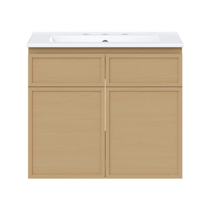 St. Tropez 24" Wall-Mounted Bathroom Vanity in Natural Oak with 3-Hole Widespread Sink Top