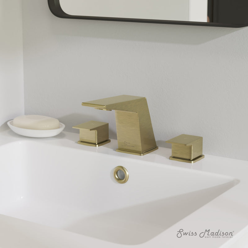 Carre 8 in. Widespread, 2-Handle, Bathroom Faucet in Brushed Gold