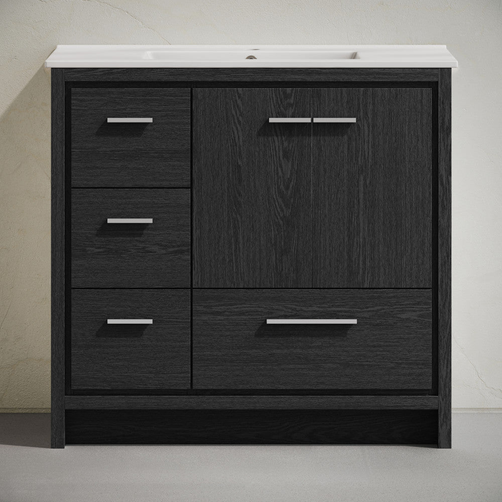 Virage 36" Freestanding Bathroom Vanity in Black Oak with Sink Top