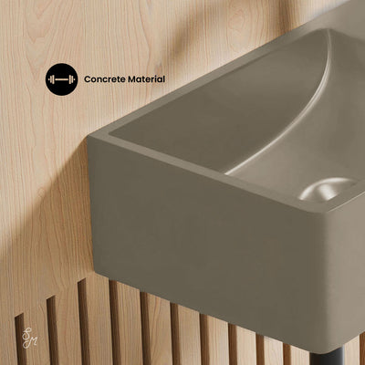 Lisse 16" Concrete Rectangle Wall-Mounted Sink with Right Side Faucet Mount in Matte Taupe