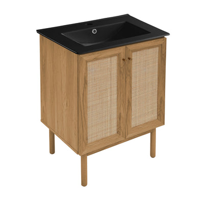 Classe 24 in. Oak Bathroom Vanity With Black Ceramic Sink Top