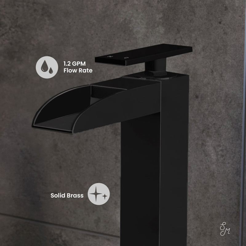 Concorde Single Hole, Single-Handle, High Arc Waterfall, Bathroom Faucet in Matte Black