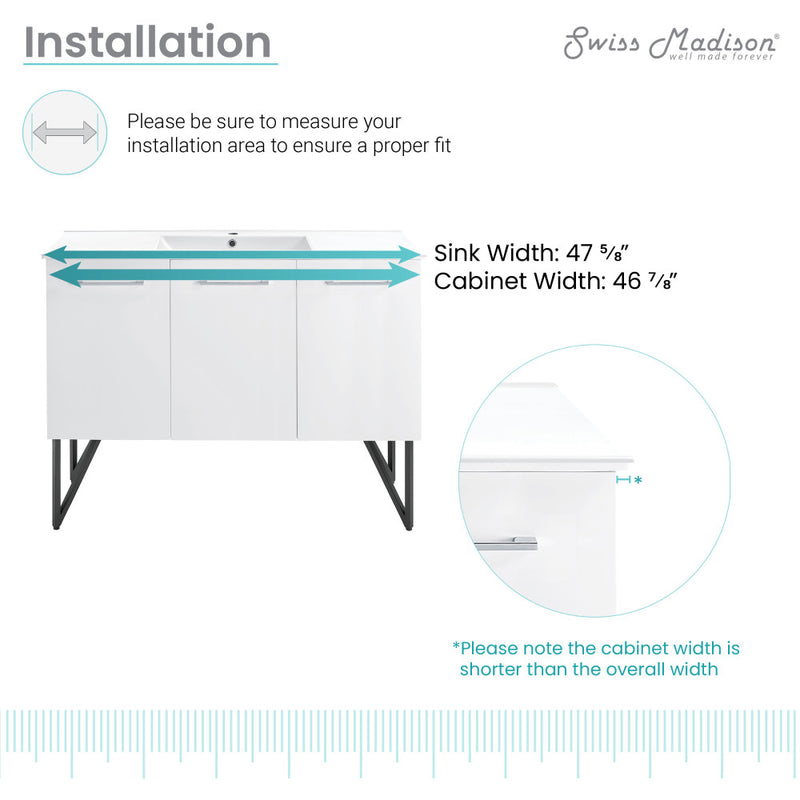 Annecy 48" Freestanding Bathroom Vanity in White with Sink Top