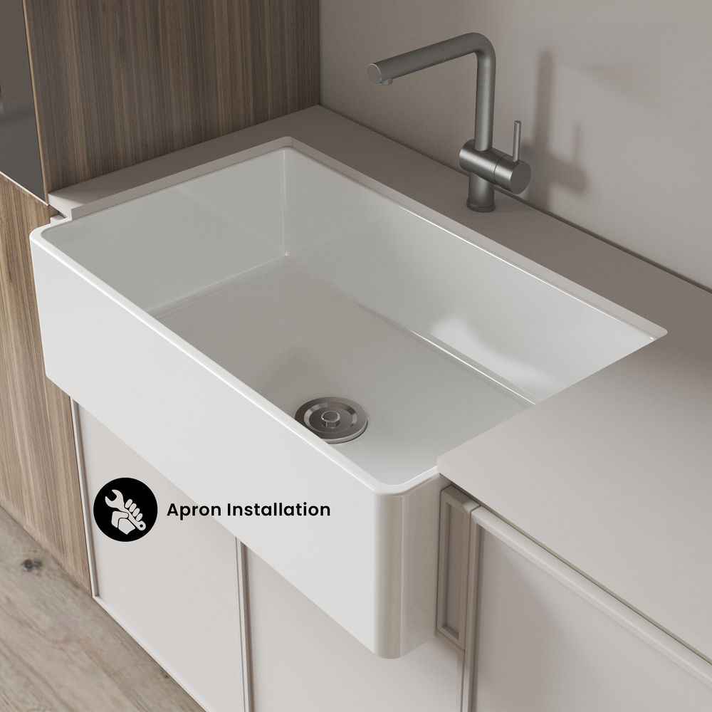 Elegance 33" Single Basin Fireclay Farmhouse Kitchen Sink in Glossy White