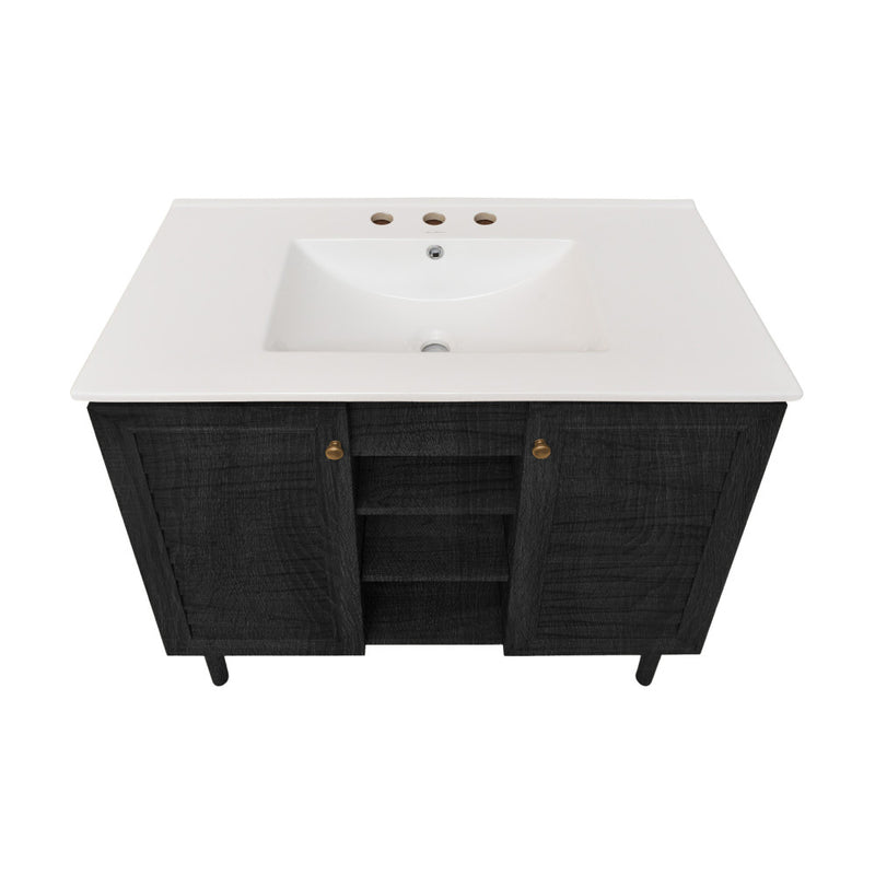 Bron 36" Freestanding Bathroom Vanity in Black Oak with 3-Hole Widespread Sink Top