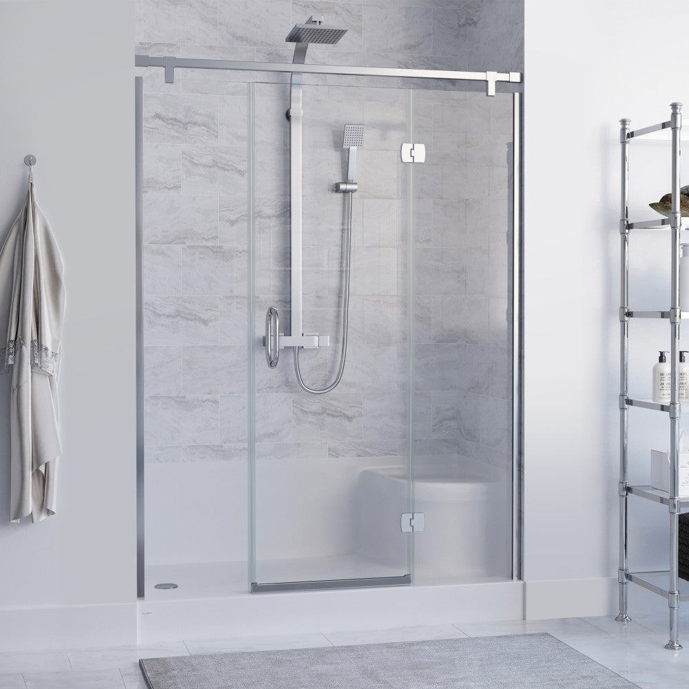 Aquatique 60" x 32" Single Threshold Shower Base With Left Hand Drain and Integral Right Hand Seat in White