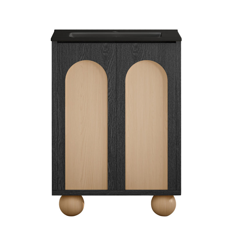 Plaisir II 24" Freestanding Bathroom Vanity in Black Oak with Black Sink Top